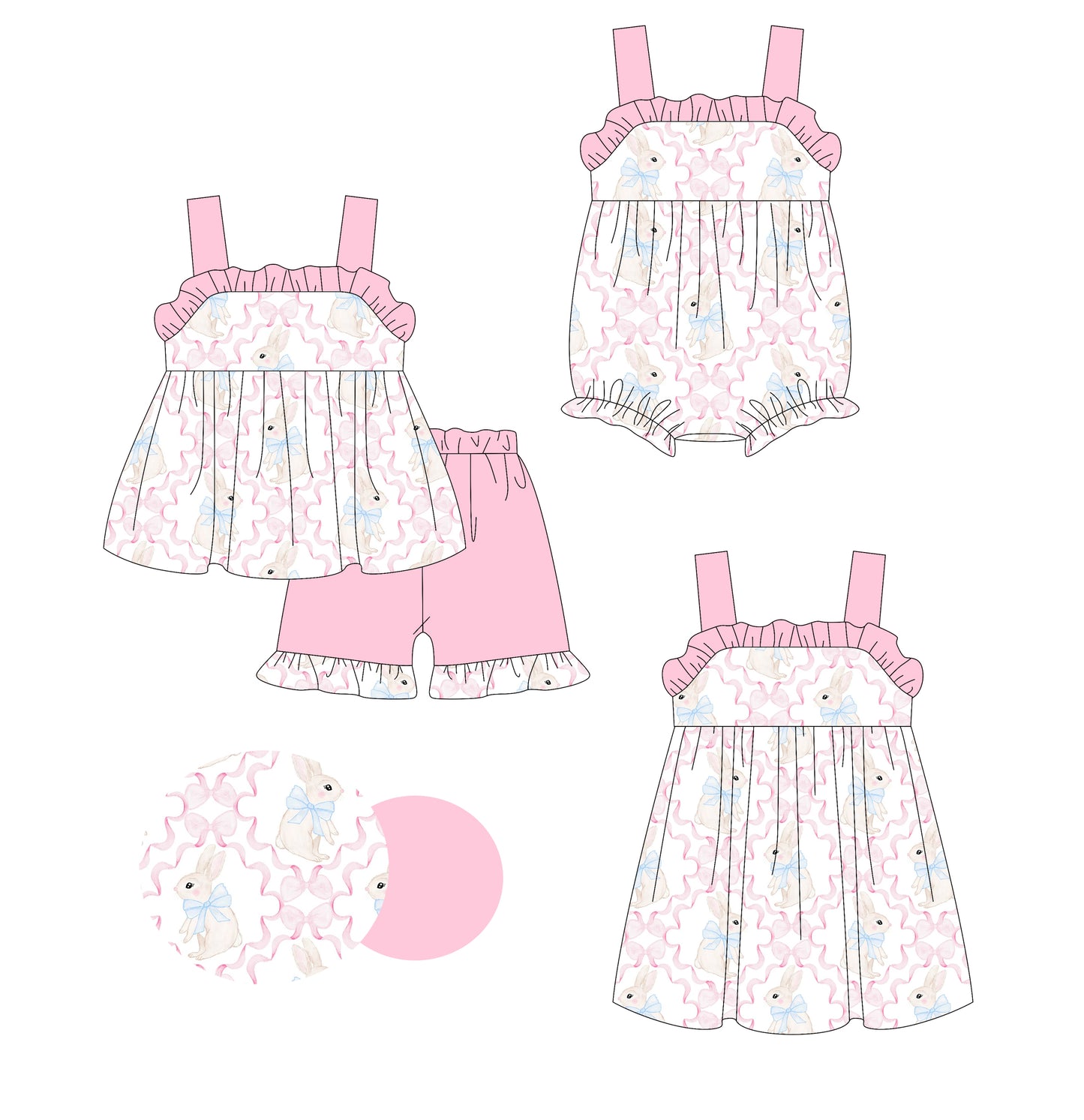 1.23 custom each style moq 5eta 4-6week Sibling Sisters bow easter baby girl short sleeve shorts sets and dress and rompers match family design