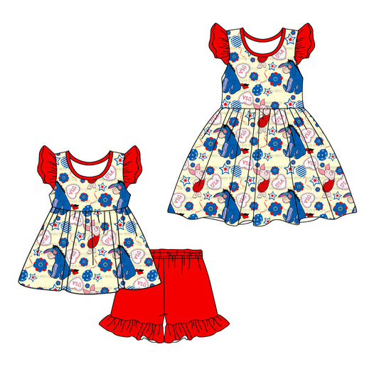 1.4 custom each style moq 5eta 4-6week Sibling Sister baby girl short sleeve shorts sets and dresses match design