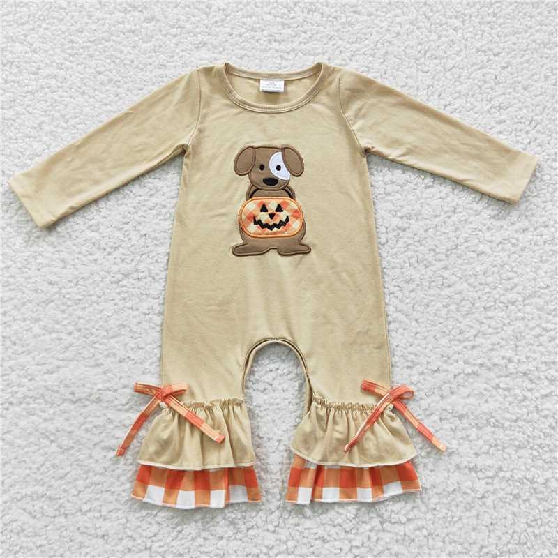 Baby Kids puppy pumpkin Summer Embroidery Sibling Rompers Clothes Set