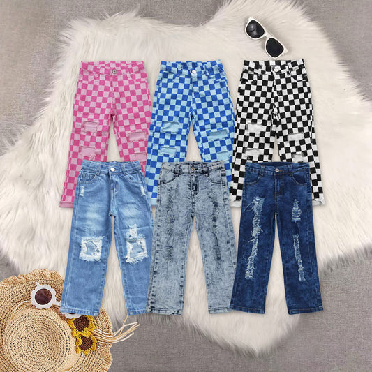 RTS NO MOQ Sibling Baby Girls and boy Clothes Jeans: Flared & Ripped