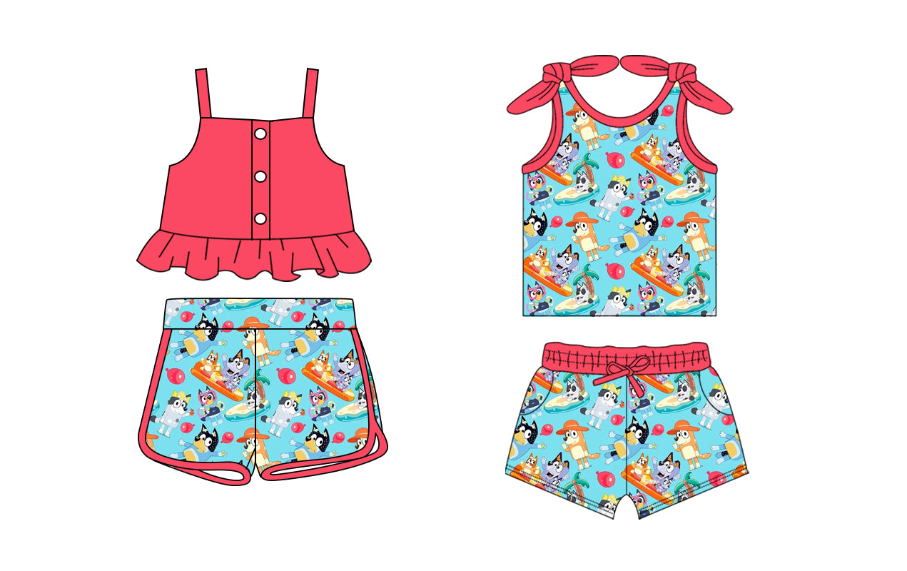 1.20 custom each style moq 5eta 4-6week Sibling Sister cartoon dog baby girl sets and set 2 match family design