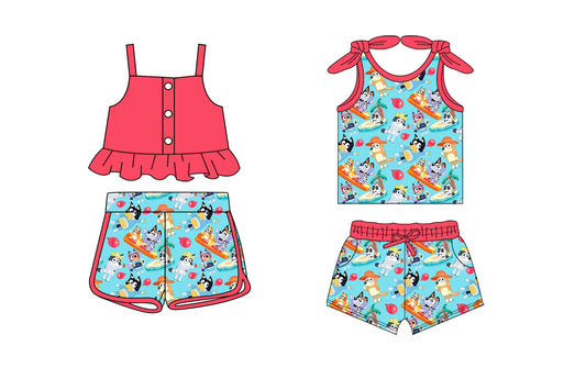 1.20 custom each style moq 5eta 4-6week Sibling Sister cartoon dog baby girl sets and set 2 match family design