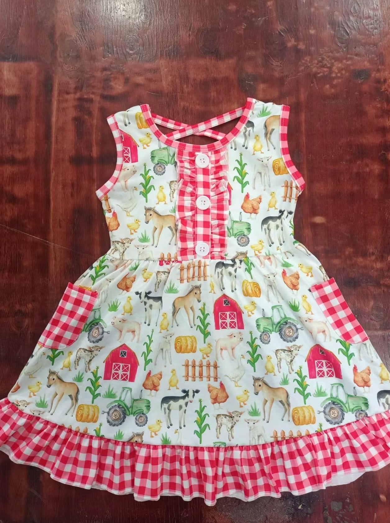 custom moq 5 eta 5weeks mix size girls clothes farm animal sleeveless dress