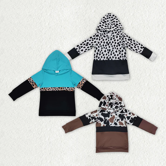 RTS NO MOQ Baby kid Leopard pullover hooded long sleeve top