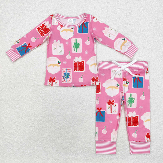 bamboo rts no moq GLP1581 Modal Santa Claus Gift Pink Long Sleeve Long Pants Pajamas Set