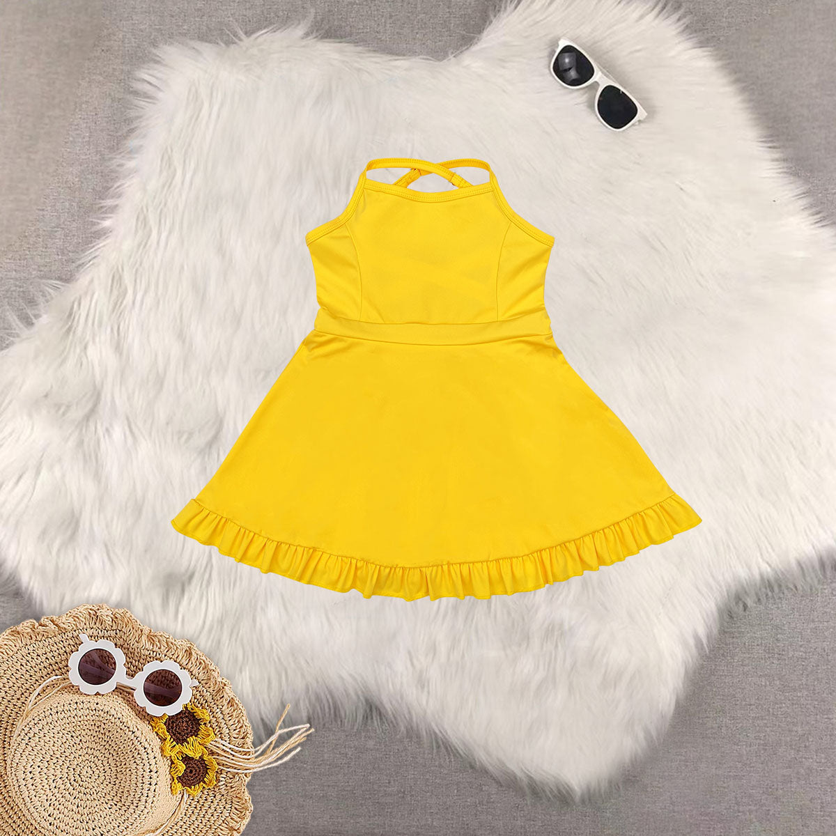 RTS NO MOQ baby girl clothes Solid red sportswear skirt swimsuit