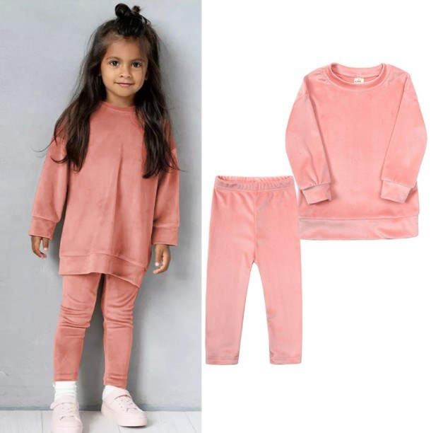 CUSTOM MOQ 3 ETA 6-7WEEKS  Girls' casual velvet two-piece set material:polyester custom long outfits