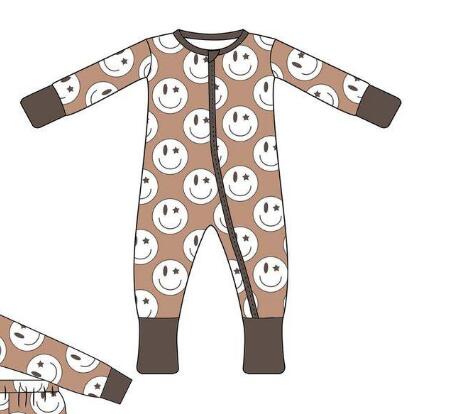 Smiley Brown Zip Long Sleeve Bodysuit