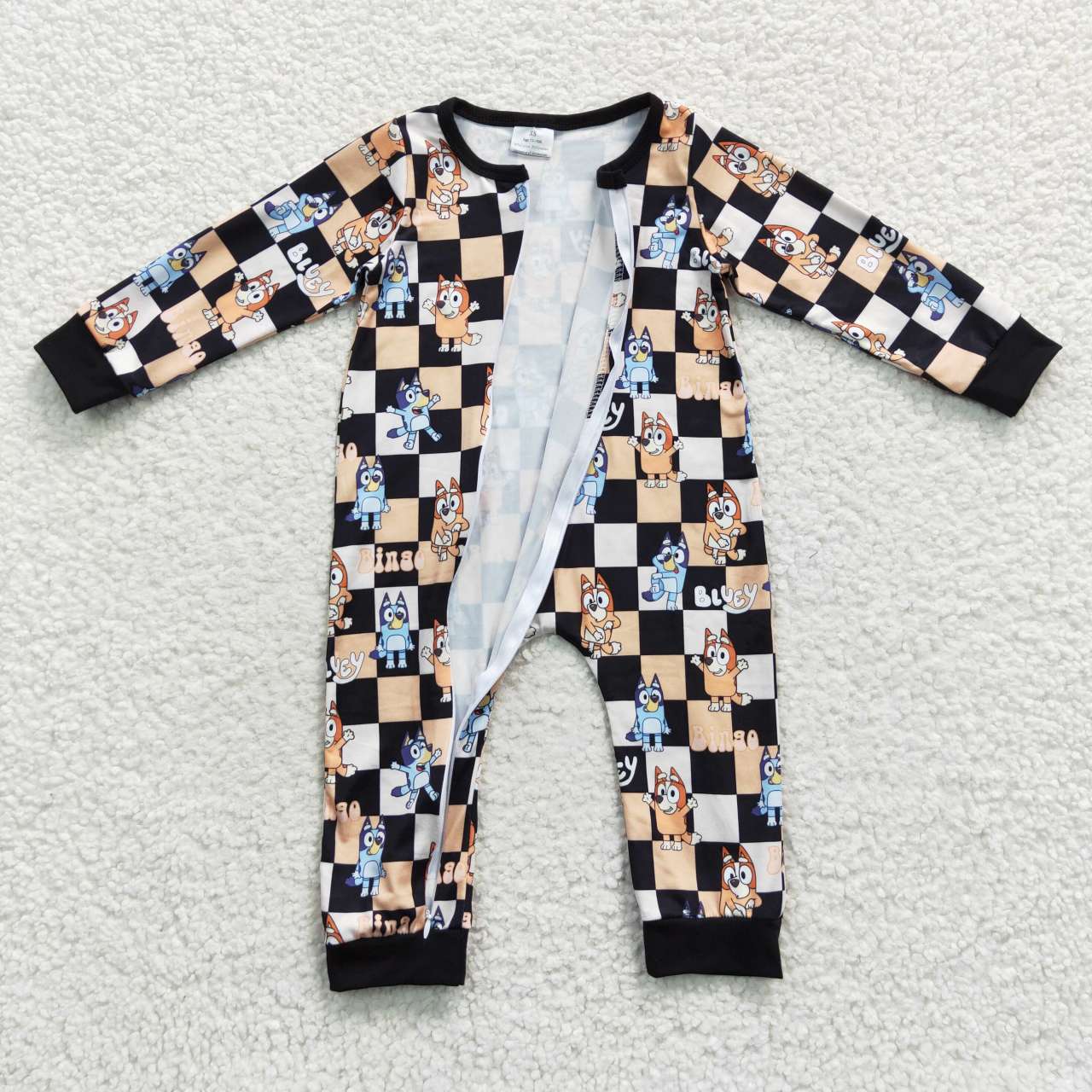 LR0359 Cartoon dog orange and black plaid zipper long-sleeved jumpsuit