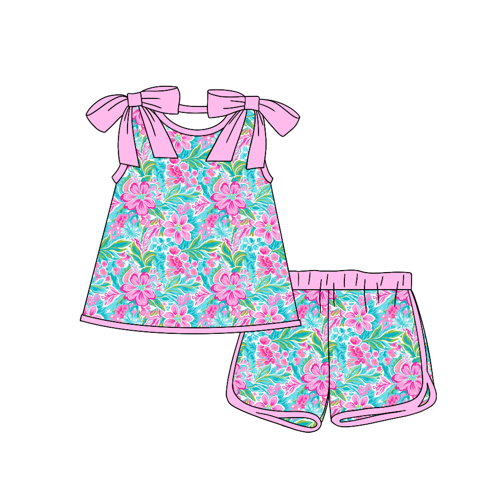 1.17 custom each style moq 5eta 4-6week Sibling Sister baby girls short sleeve shorts sets 1 and sets 2 and sets 6 match design