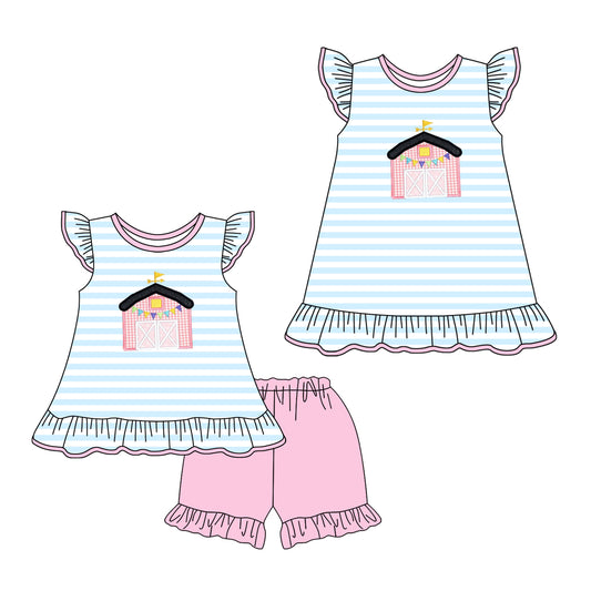 1.18 custom each style moq 5eta 4-6week Sibling Sister baby girl short sleeve shorts sets and dresses match design