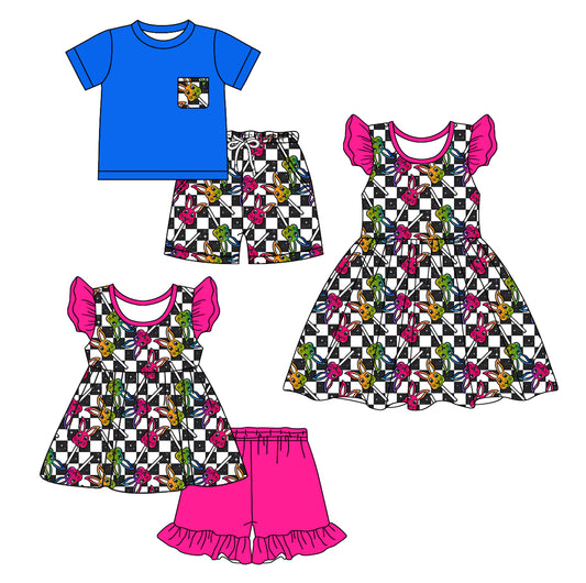 1.7 custom each style moq 5eta 4-6week Sibling Sister cartoon baby girl short sleeve shorts sets and sets 2 and dress match design