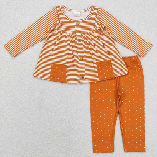 GLP0993 Brown and white striped pocket polka dot trousers suit