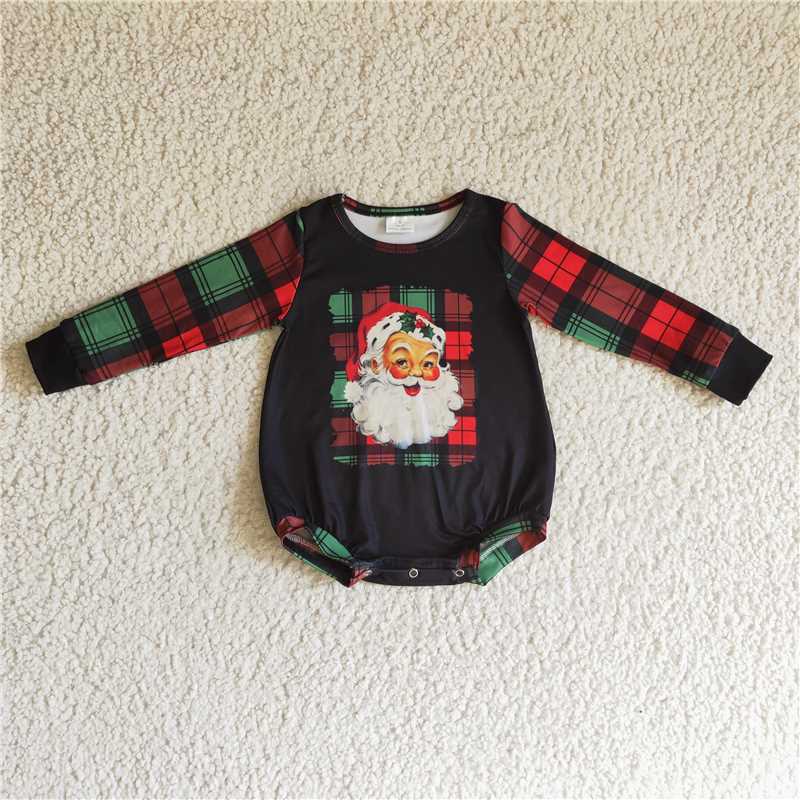 Baby girls Santa Claus print green red stripes black Sibling Sister Clothes Sets