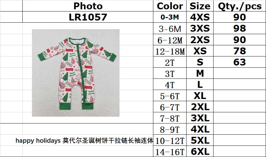 bamboo rts no moq LR1057 Happy holidays Modal Christmas tree biscuit zipper long-sleeved jumpsuit