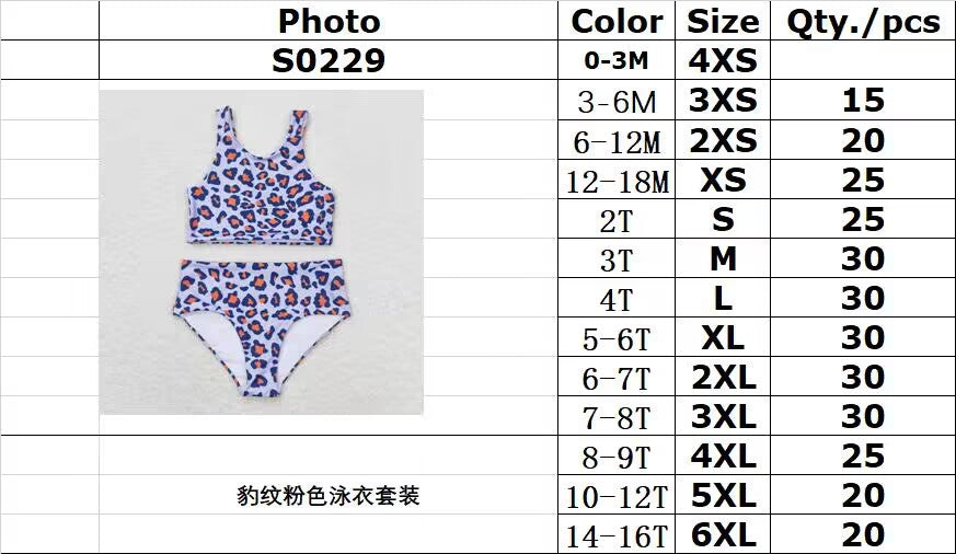 S0229 Leopard print pink swimsuit set
