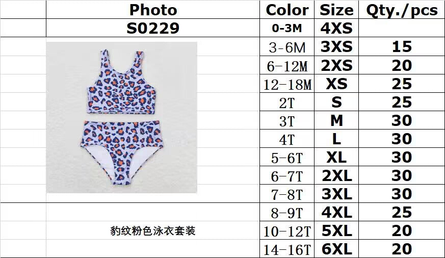 S0229 Leopard print pink swimsuit set