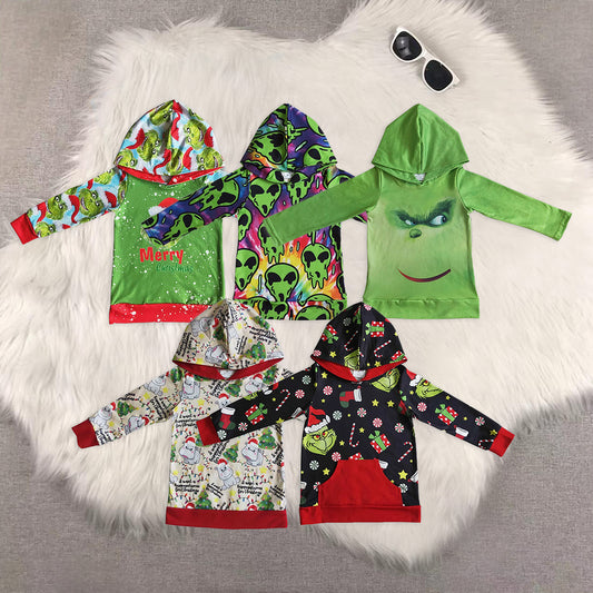 RTS NO MOQ baby girl clothes Christmas hooded long sleeved tops
