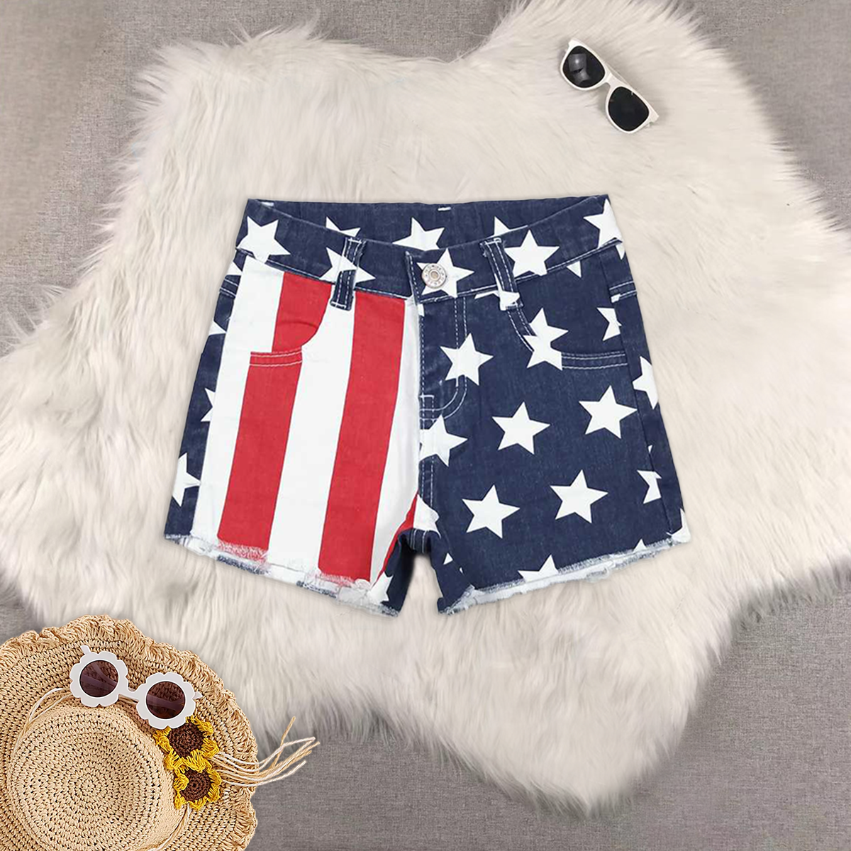 RTS NO MOQ baby girl clothes 4th of july summer jeans shorts