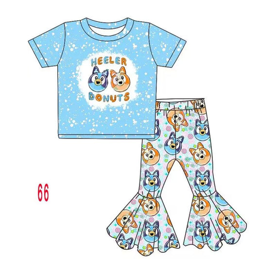 custom moq 5 eta 5-6weeks baby girls clothes HEELER BONUTS blue short sleeve Pants Sets