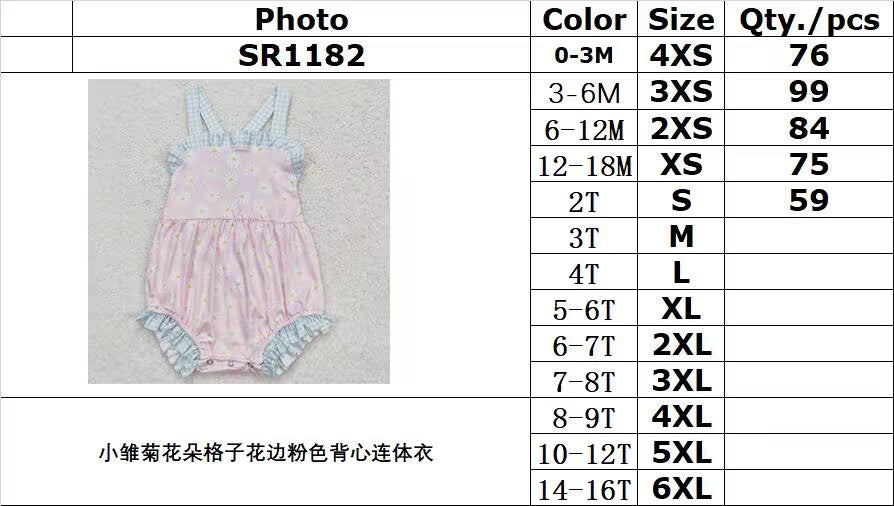 SR1182 Daisy flower plaid lace pink vest jumpsuit