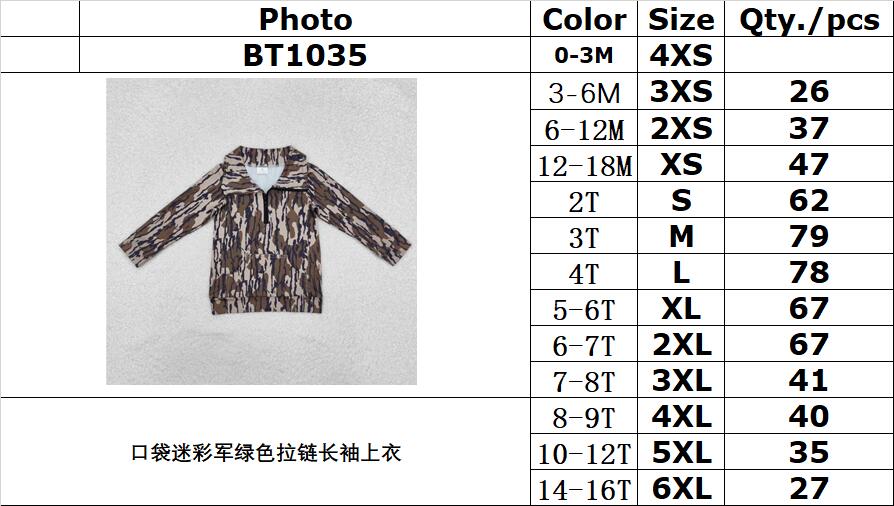 RTS NO MOQ ETA 5/7days arrived BT1035 Pocket camouflage army green zipper long sleeve top