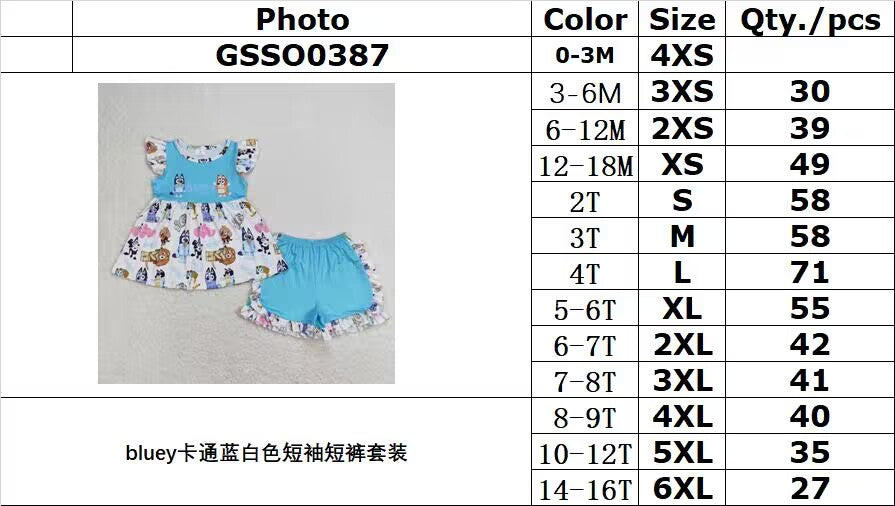 GSSO0387 bluey cartoon blue and white short sleeve shorts suit