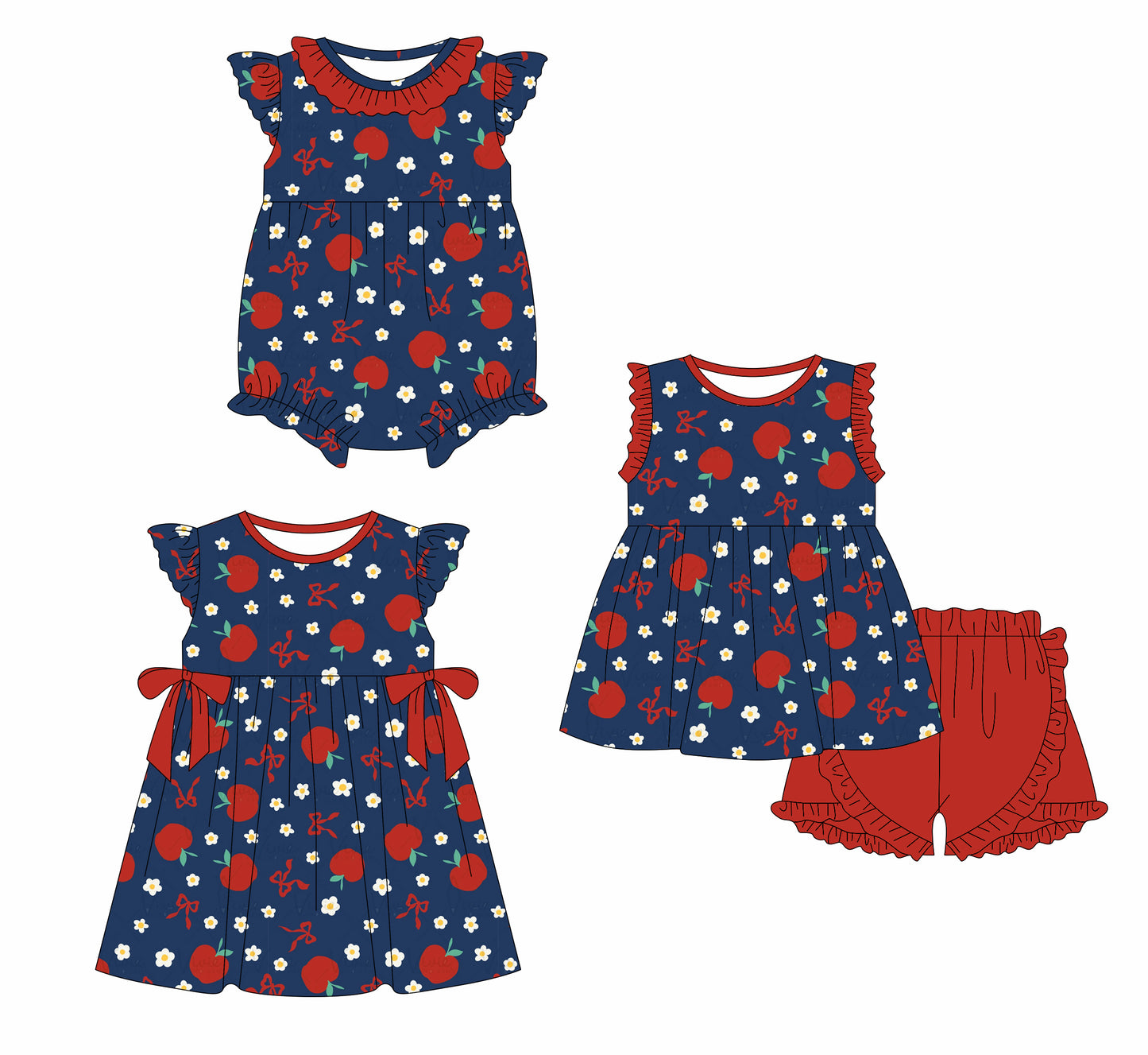 1.4 custom each style moq 5eta 4-6week Sibling Sistes baby girl short sleeve shorts sets and dress and rompers match family design