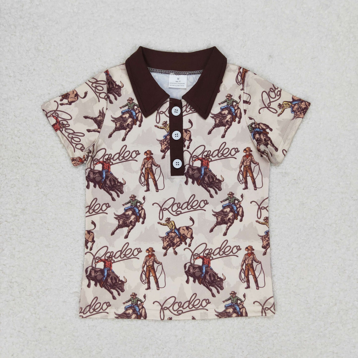 rts no moq BT0558 Rodeo riding brown collar short-sleeved top