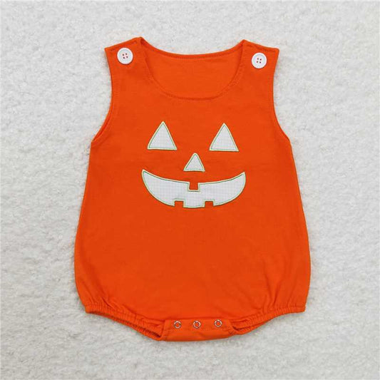 RTS NO MOQ（In Stock ) SR1937 Halloween embroidery smiley face orange vest jumpsuit