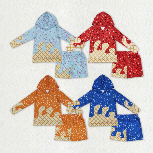 RTS NO MOQ Sibling baby girls clothes hooded long sleeve shorts sets