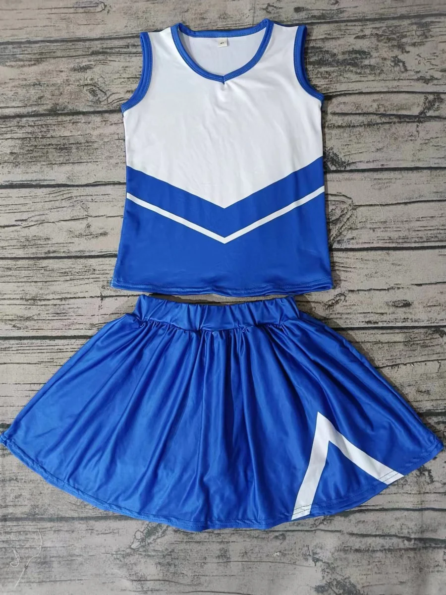 PRE ORDER Deadline July 24 custom no moq Children's boutique clothing soprt teams blue short-sleeved shorts cheer sets