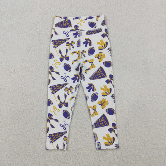 RTS NO MOQ（In Stock) P0848 Football Yellow and Purple Trumpet Bow Pattern Yoga Pants