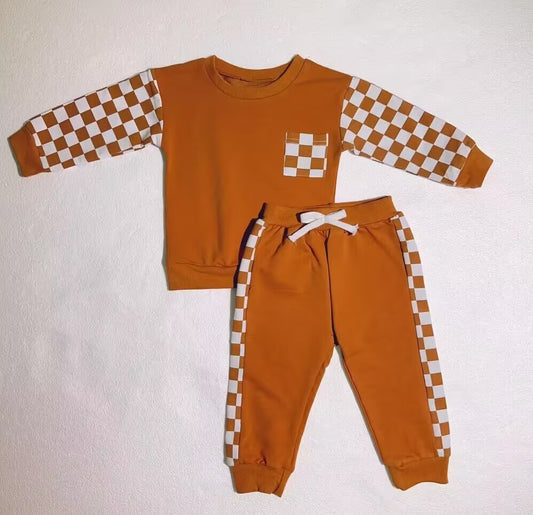 custom moq 3 cotton fabric eta 7-8weeks orange plaid long-sleeved trousers suit