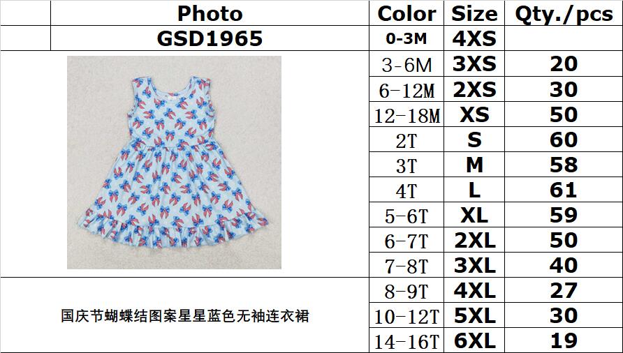 RTS NO MOQ ETA 5/7days Arrived GSD1965 National Day Bow Pattern Stars Blue Sleeveless Dress