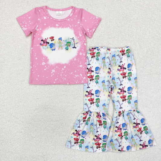 RTS NO MOQ ETA 5/7days GSPO1657 Cartoon pink and purple short-sleeved colorful trousers set