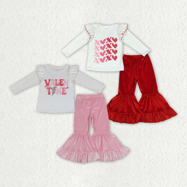 RTS NO MOQ Baby girls valentine Clothes long-sleeved pants set