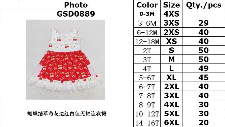 GSD0889 Bow Strawberry Lace Red and White Sleeveless Dress