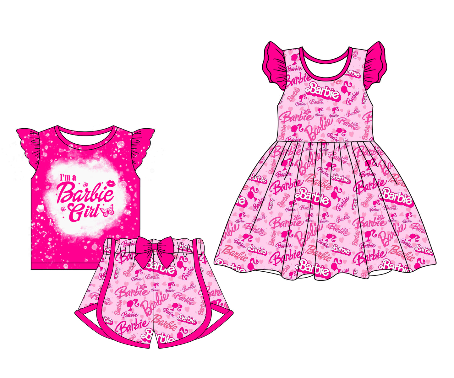 1.23 custom each style moq 5eta 4-6week Sibling Sister barbie baby girl short sleeve shorts sets and dresses match design