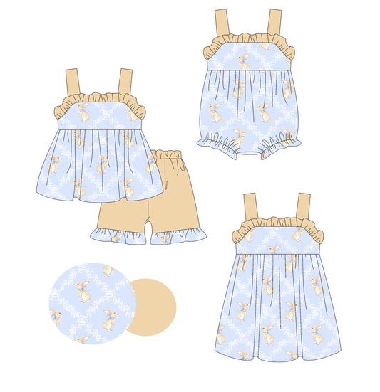 1.23 custom each style moq 5eta 4-6week Sibling Sisters easter floral baby girl short sleeve shorts sets and dress and rompers match family design