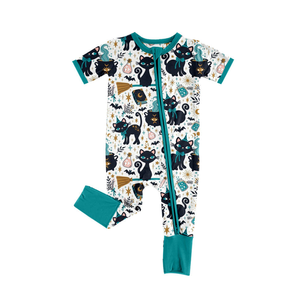 5.2custom each style moq 5eta 4-5week Sibling Sister magic cat prints white girls jumpsuits and dress and baby romper match family design