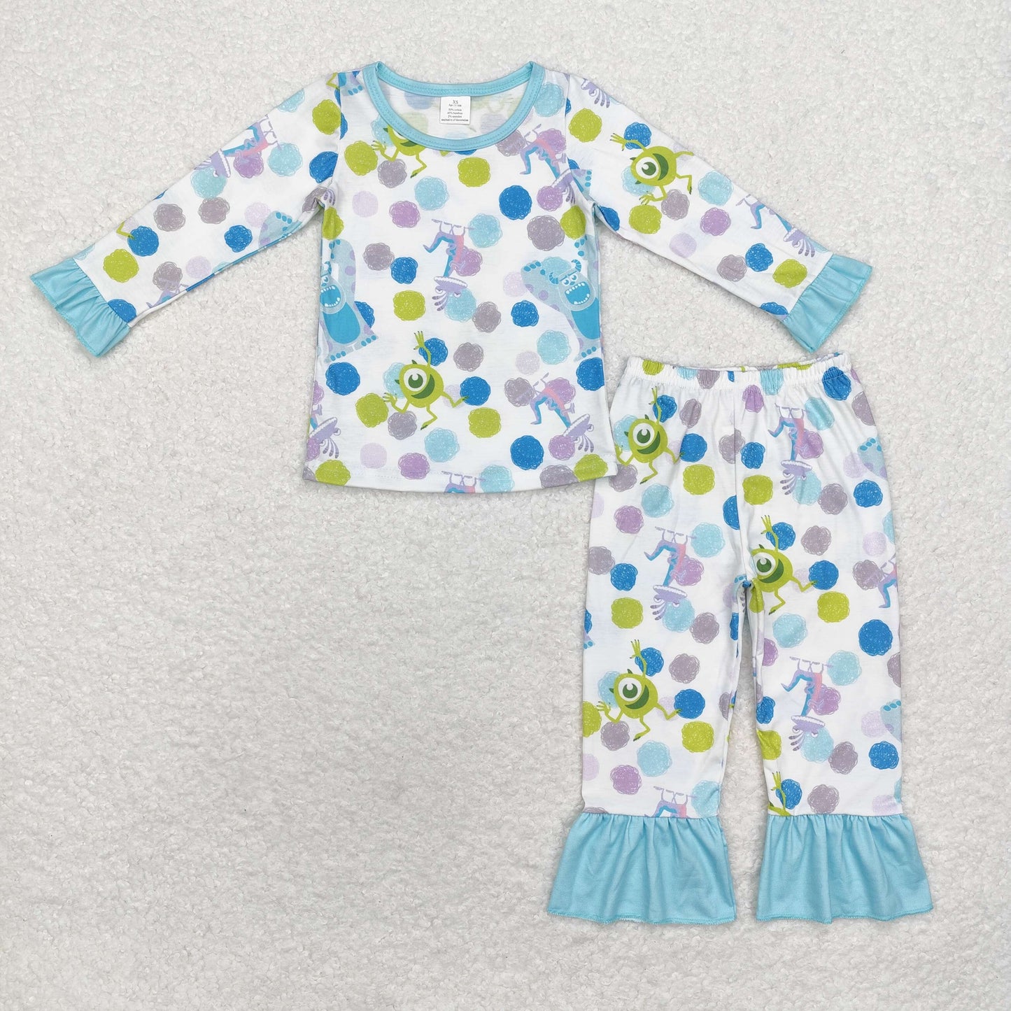 bamboo rts no moq GLP1345 Modal Monsters University lace blue and white long-sleeved trousers pajama set