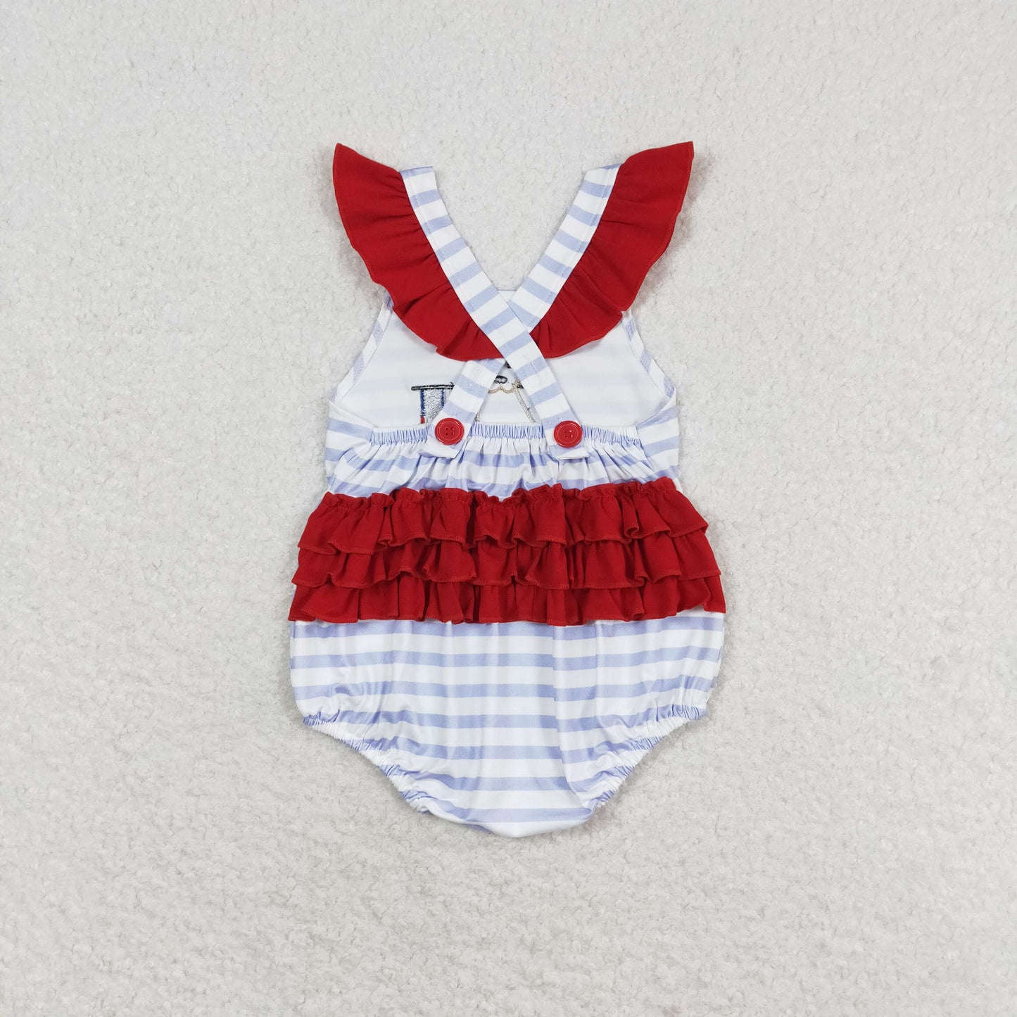 RTS no moq SR1081 embroidered puppy flag striped red lace vest jumpsuit