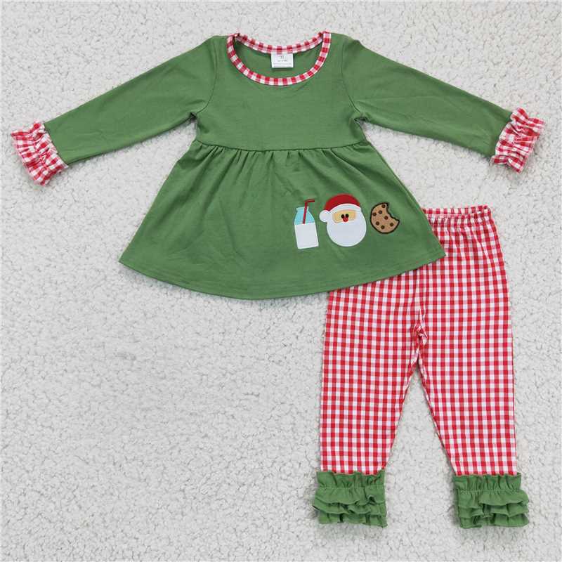 RTS NO MOQ baby girls clothes Christmas embroidery long sleeve Rompers Clothes Sets
