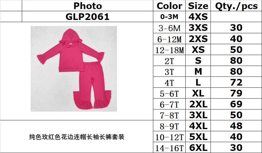 RTS NO MOQ ETA 5/7days Arrived GLP2061 Pure rose red lace hooded long sleeve trousers set