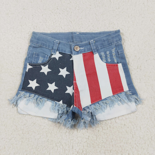 RTS NO MOQ NC0003 National Day Stripe Stars Denim Shorts