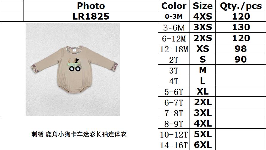 RTS NO MOQ ETA 5/7days arrived LR1825 embroidered deer horn puppy truck camouflage long-sleeved jumpsuit