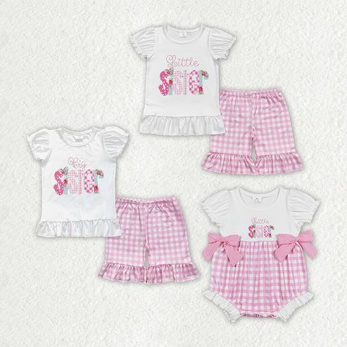 Baby Girls Big Little Sister Tee Shirts Rompers Ruffle Shorts Clothes Sets