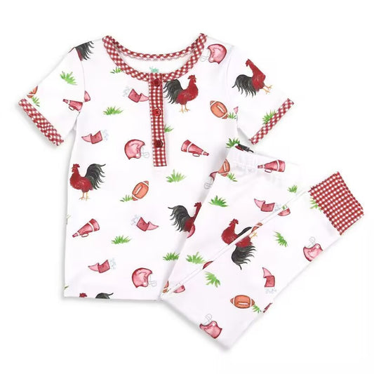 Custom moq 3 eta about 6-8 weeks  baby girls clothes rooster red Short Sleeve Long Pants Pajama Set