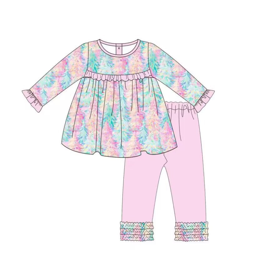 5.14custom each style moq 5eta 4-5week Sibling Sister colorful woods print pink girls outfit match family design